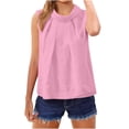 thumbnail image 7 of Womens Linen Tops Summer Pleated Crew Neck Tank Top Business Casual Office Sleeveless Blouses Vest( Pink, S ), 7 of 7
