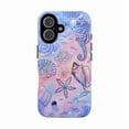 thumbnail image 4 of Ocean Sea Life Phone Case for iPhone 16 15 14 13 12 Pro Max Plus, Pink Cover with White Seahorse Shell Starfish Design, 4 of 6
