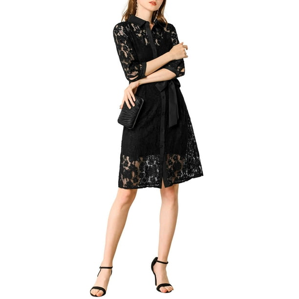 MODA NOVA Junior's Floral Lace Belted Half Sleeve Collared Button Down Midi  Dress - Walmart Business Supplies