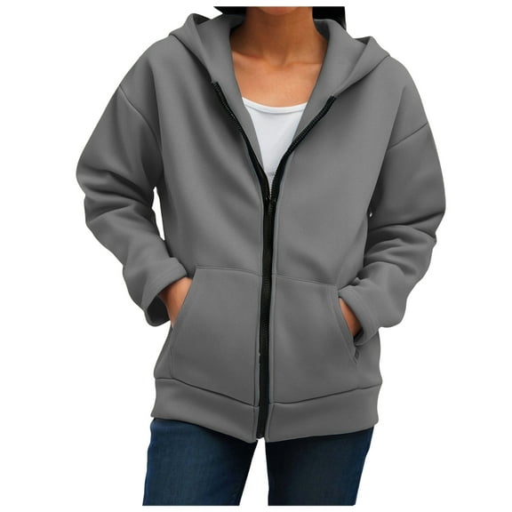 felwors Women's Zip Up Hoodies 2025 Oversized Sweatshirts Fashion Fall Hoodies Outfits with Pockets Long Sleeve Hooded Grey, XXL