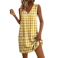 thumbnail image 2 of QUNYINEY Mini Womens Sundresses Casual A Line Sleeveless Plaid Tank Dress V Neck Loose Fit Vacation with Pockets Dresses, 2 of 6