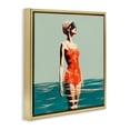 thumbnail image 4 of Stupell Industries Retro Woman in Swimsuit Novelty Painting Gold Floater Framed Canvas Art Print Wall Art, 25 x 25, 4 of 10