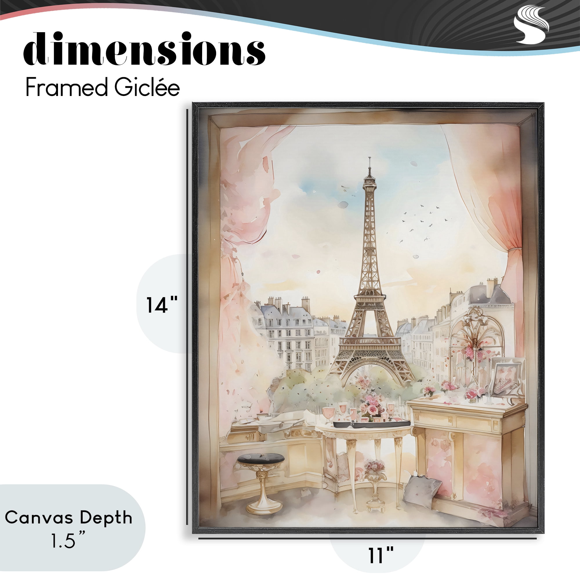 Stupell Industries Eiffel Tower Window View Black Framed Giclee Art, design by Creative Studio