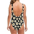 thumbnail image 2 of Daisy Flower Pattern Print Women Low Cut Swimsuit, Floral 1-Pc Fashion Bikini, 2 of 3