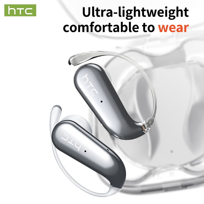 HTC NE38 Bluetooth 6.0 Open-Ear Earbuds, AI Translator, Noise-Cancelling, 130+ Languages, 40H Playtime, IPX5 Waterproof, Beige