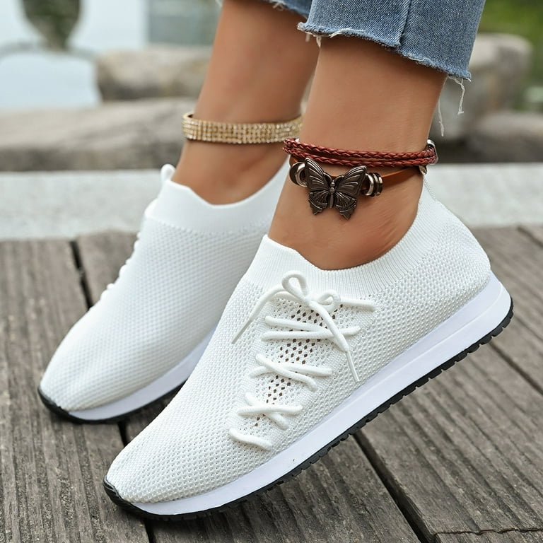 Sneakers for Women Soft Knitted Slip on Shoes Lace-up Flat  display picture 3