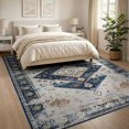 thumbnail image 3 of ODIKA 8'x10' Washable Area Rug Vintage Medallion Distressed Faded Center Diamond Accent Ornamental for Dining Room, Large Office, Lounge, Non-Slip Chair-Friendly Mat, 3 of 7