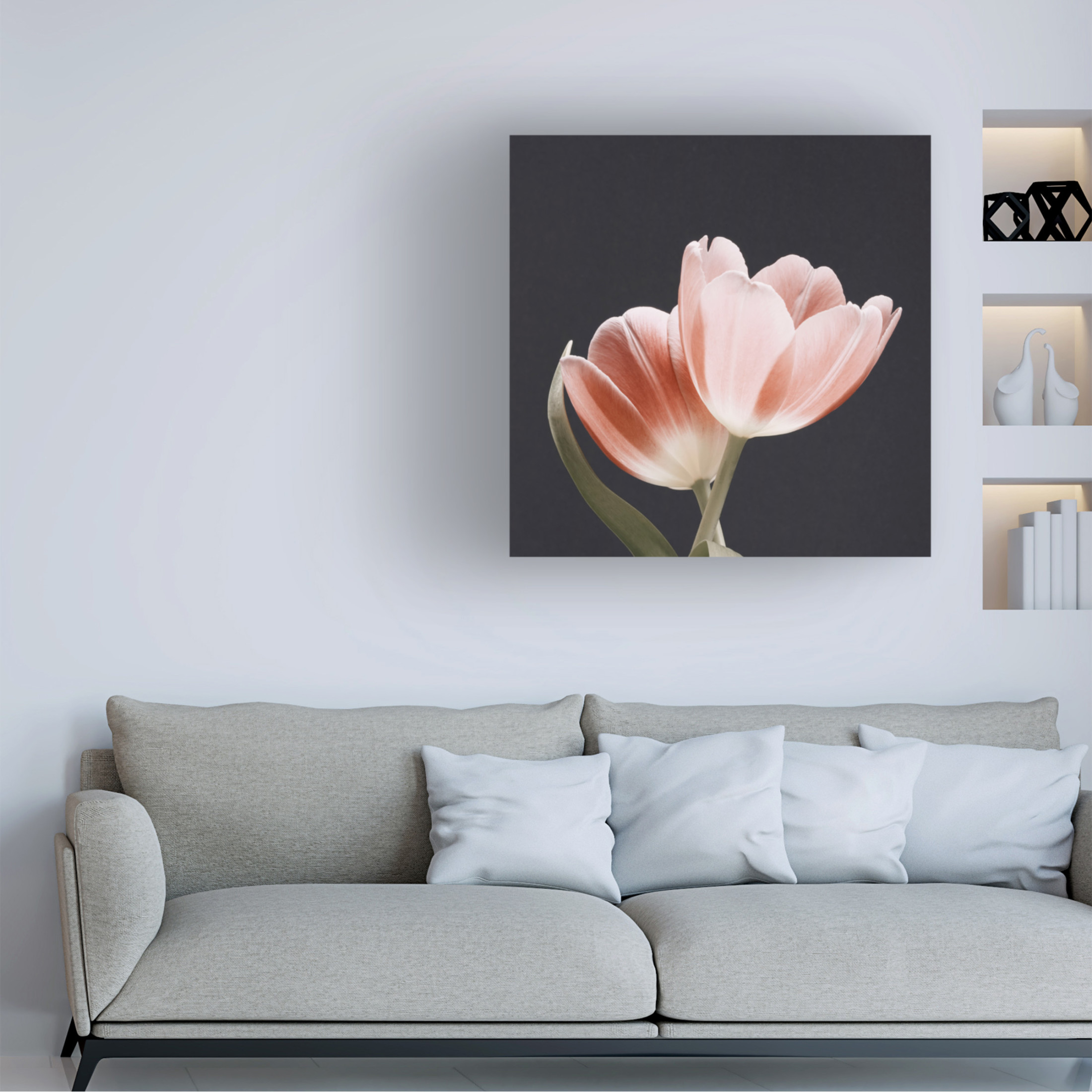 Canvas Wall Art - Bilge Paksoylu 'Soft Pink Grey Bg' Wall Art for Living Room, Bedroom, or Office D?cor by Trademark Fine Art - 18 x 18 Inches