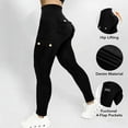 thumbnail image 5 of Women Solid Denim Yoga Pants High Waist Butt Lifting High Stretch Slim Fit Workout Sports Active Pants Black XL, 5 of 8