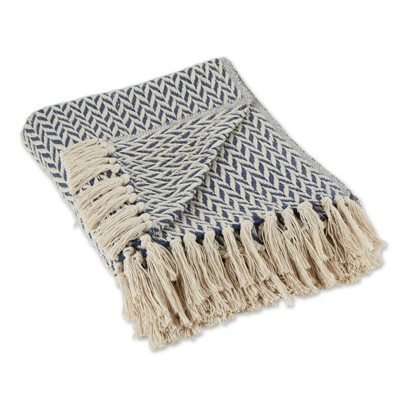 DII Collection de Jetés Zig Zag Moderne en Coton Tissé, 50x60, Bleu Nautique