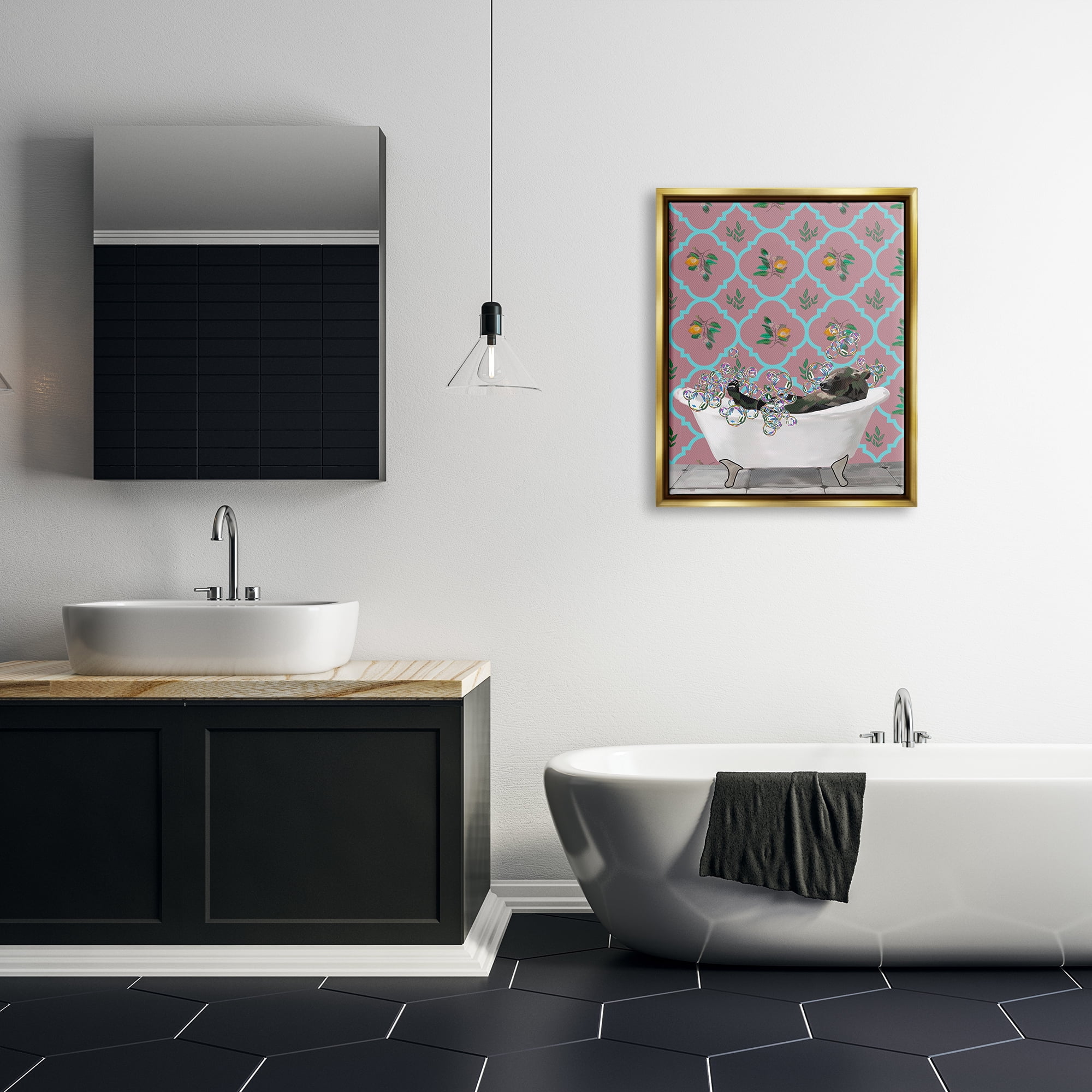 Stupell Industries Bear with Bathtub Bubbles Animals & Insects Painting Gold Floater Framed Art Print Wall Art, 25 x 31