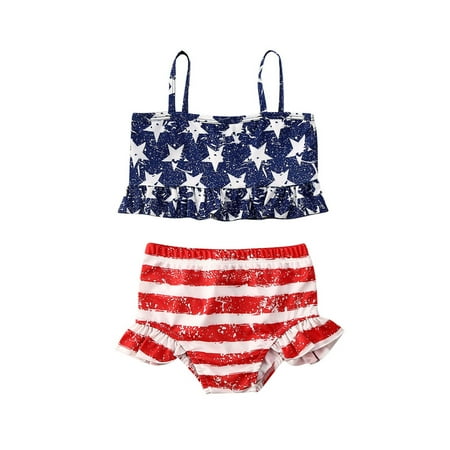 

Nokiwiqis Baby Girl Flag Print Sleeveless Five-pointed Star Vest Shorts Set
