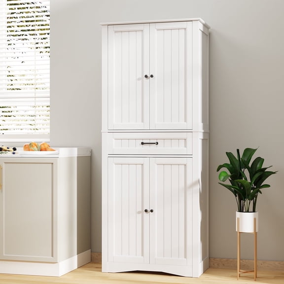 Asofer 71'' Modern Pantry Storage Cabinet with Doors and Adjustable Shelves for Kitchen, Living Room, White