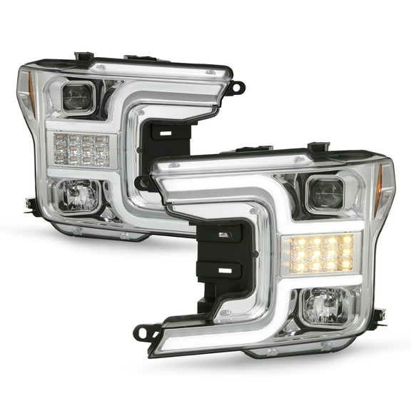 AKKON - Fits 2018-2020 Ford F150 Pickup Truck [Halogen Type] Projector Chrome Headlight w/ LED Sequential Signal Pair Left Right