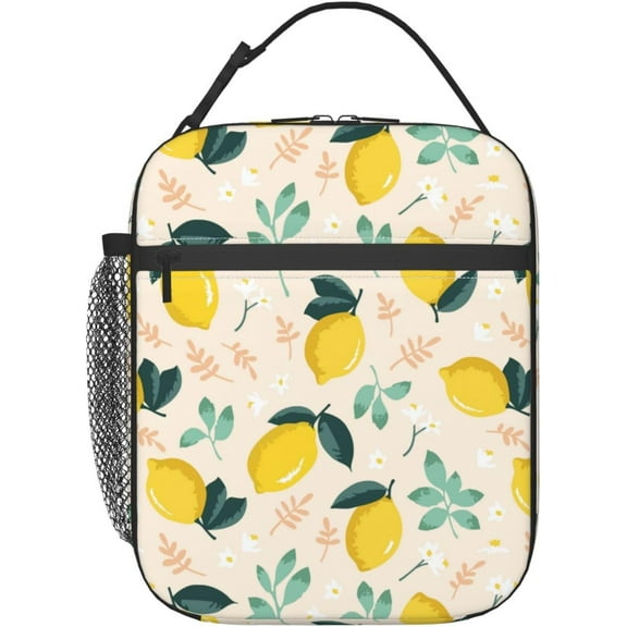 Fresh Yellow Lemon Insulated Lunch Bag, Reusable Lunch Box Tote Bag For Office Work Picnic Travel Women/Men
