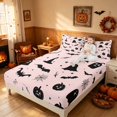 thumbnail image 3 of Homewish Halloween Ghost Bat Queen Sheets for Girls, Witch Hat Spider Web Queen Sheet Sets, Pink Black, 4-Piece (1 Flat Sheet, 1 Fitted Sheet and 2 Pillowcases), 3 of 5