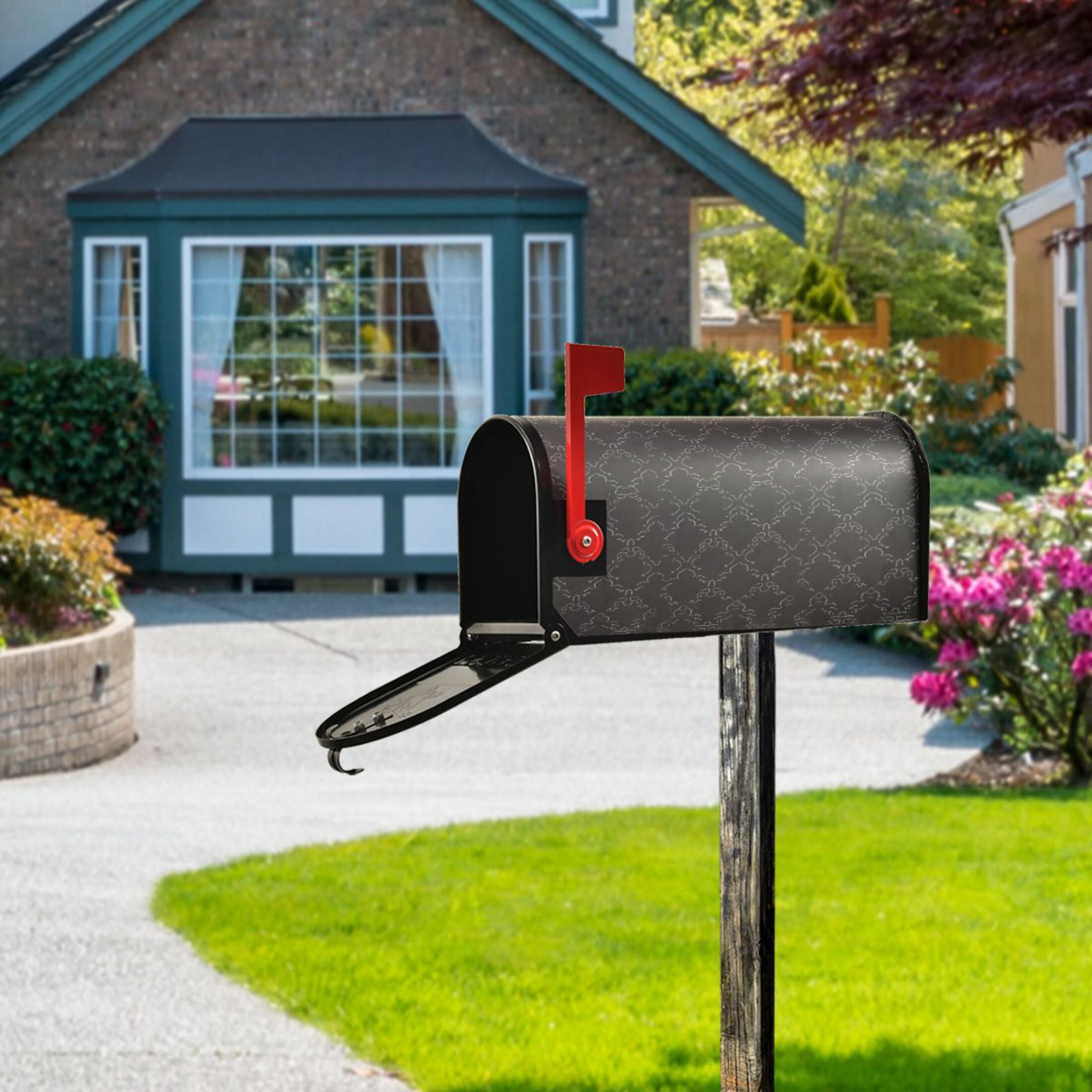 Black Decorative Pattern Magnetic PVC Mailbox Cover, 25.4" x 20.7" Large, Waterproof UV Resistant
