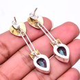 thumbnail image 2 of Black Rainbow Mystic Fire Topaz 925 Sterling Silver Two Tone Earring 1.76" E18, Handmade Jewelry, Dangle Earring, 2 of 4