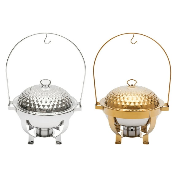 Dwellnix 4 5L Round Stainless Steel Chafing Dish Sets Gold Accent Buffet Set Warming Tray