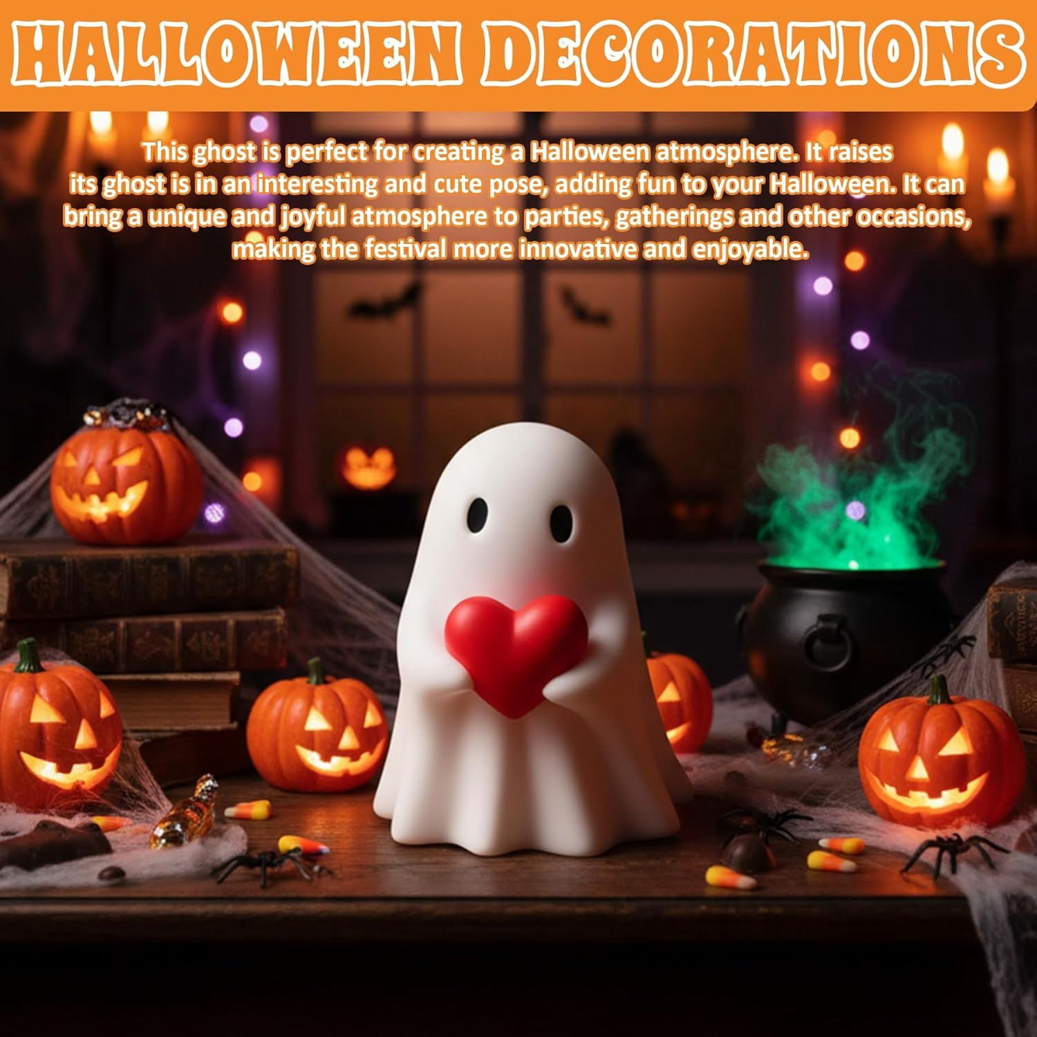 Halloween Ghost Figurine, Spooky Resin Ghost Statue, Cute Ghost Halloween Decoration for Home and Office Desktop Decor Display Ornaments