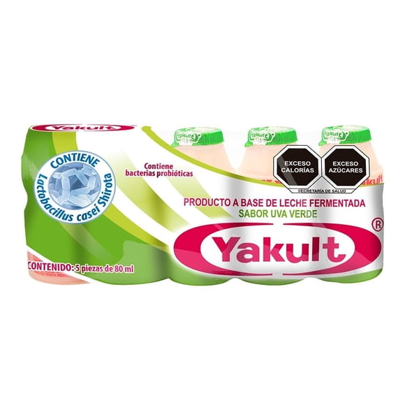 Producto a base de leche fermentada Yakult sabor uva verde 5 Pack 80 ml c/u