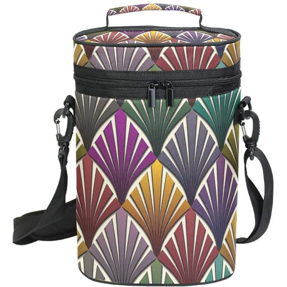 Art Nouveau Retro Shell Insulated 2 Bottle Wine Carrier | Wine Tote Bag with Shoulder Strap Padded Protection | Portable Wine Cooler Carrying Bag for Travel Picnic(c)
