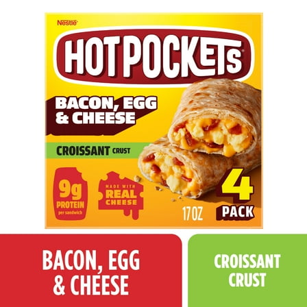 Hot Pockets Bacon Egg and Cheese, Frozen Snacks, Air Fryer Snacks, 9g Protein, 4PK  17 oz