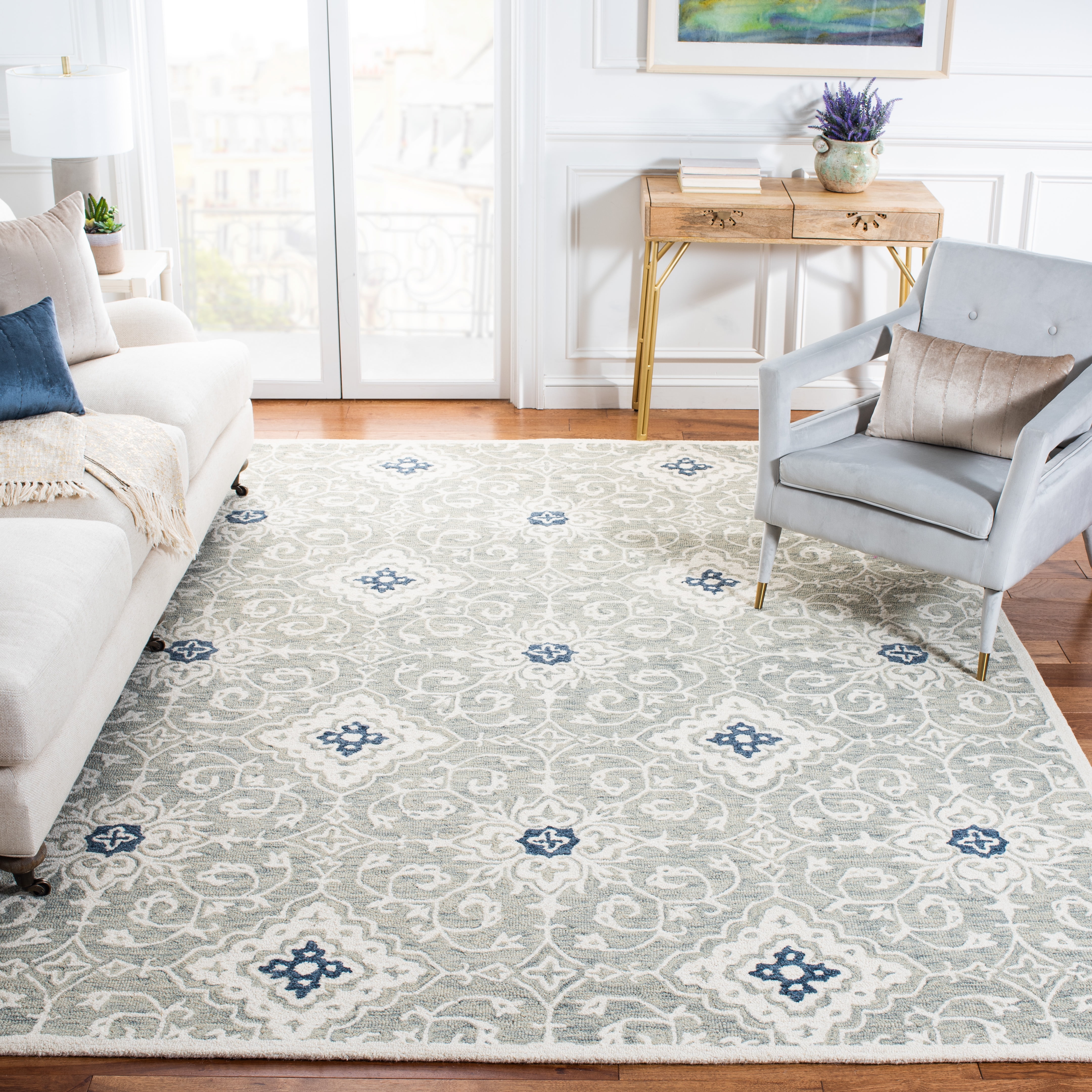 SAFAVIEH Roslyn Lalia Abstract Area Rug, Ivory/Blue, 6' x 9'