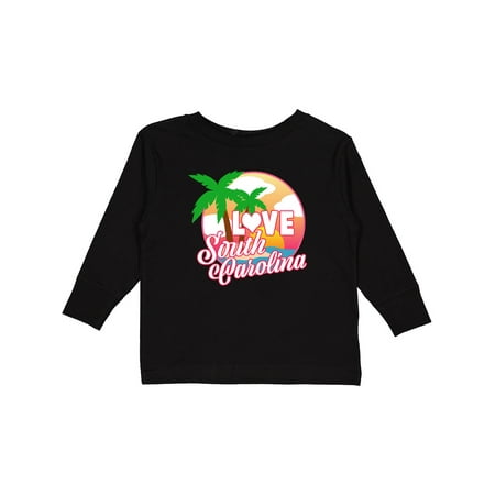 

Inktastic I Love South Carolina with Ocean and Palm Trees Boys or Girls Long Sleeve Toddler T-Shirt