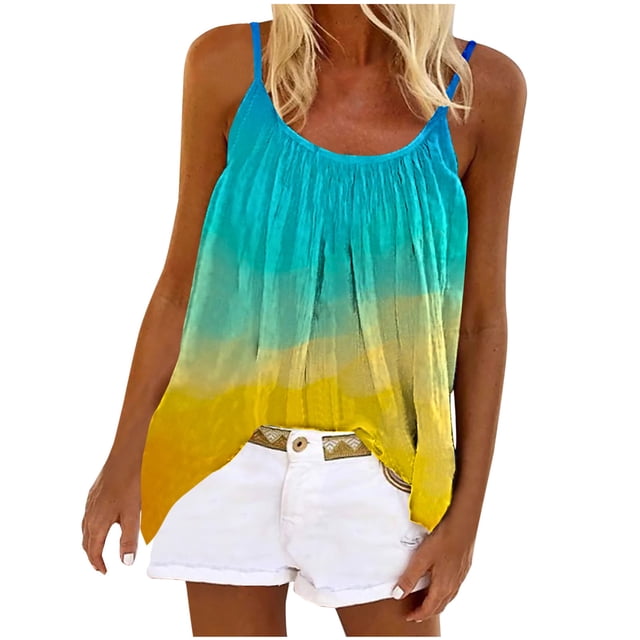 Cameland Mode Femme Été Col Rond Sans Manches Imprimé Camisole Décontractée Blouse