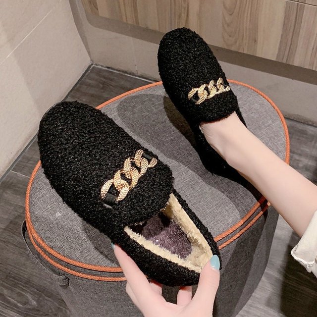 Zapatos de algodón Zapatos de mujer Otoño e invierno Zapatillas de algodón con forro polar cálido Zapatos de piel Estilo coreano Zapatillas bajas planas sin cordones