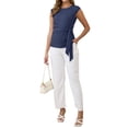 thumbnail image 2 of INSPIRE CHIC Women's Maternity Tie Waist Blouse Cap Sleeve Summer 2025 T-Shirt Office Work S Navy, 2 of 6