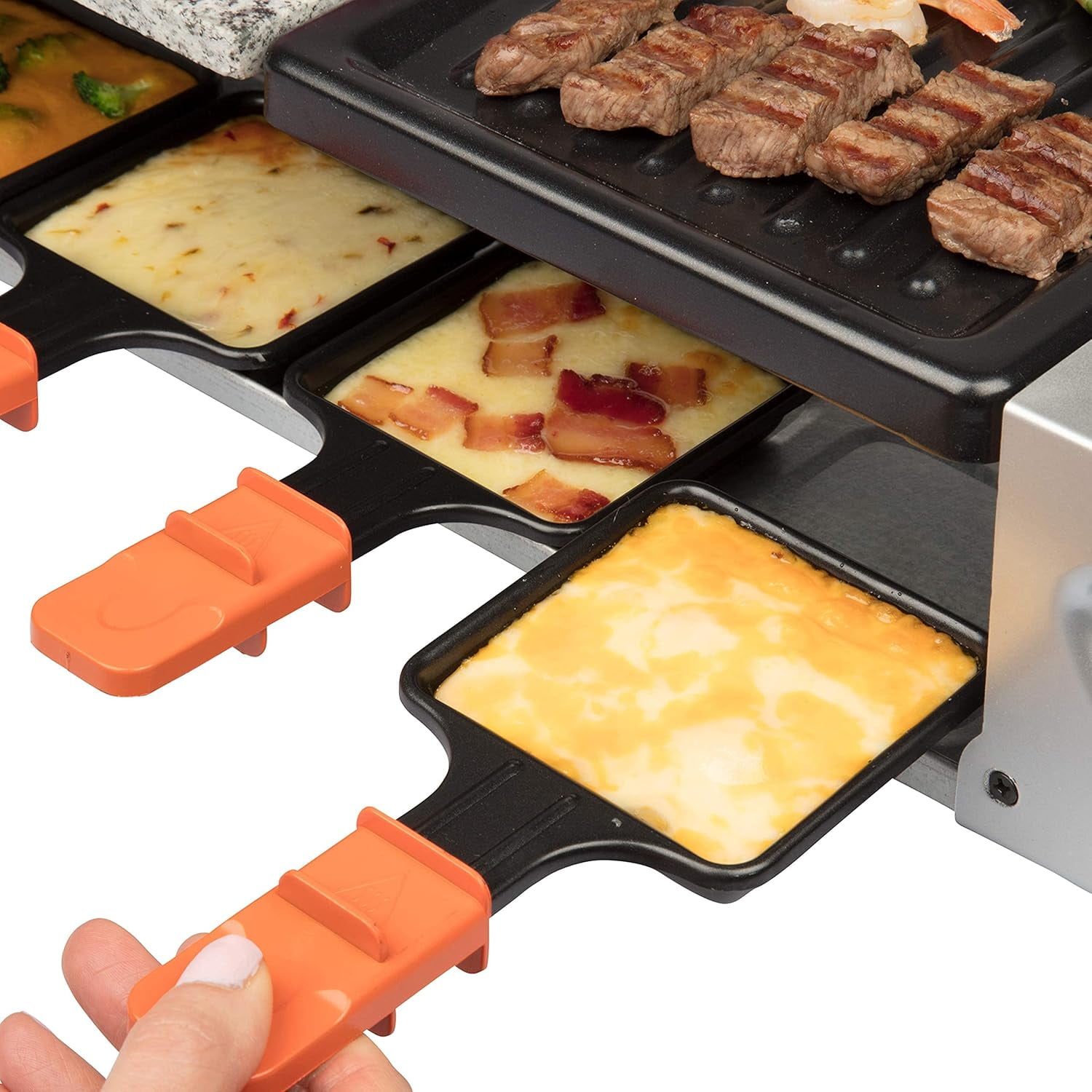 MasterChef Dual Cheese Raclette Table Grill Non stick Grilling Plate and Cooking Stone Tabletop Cooker with 8 Cheese Raclette Pans