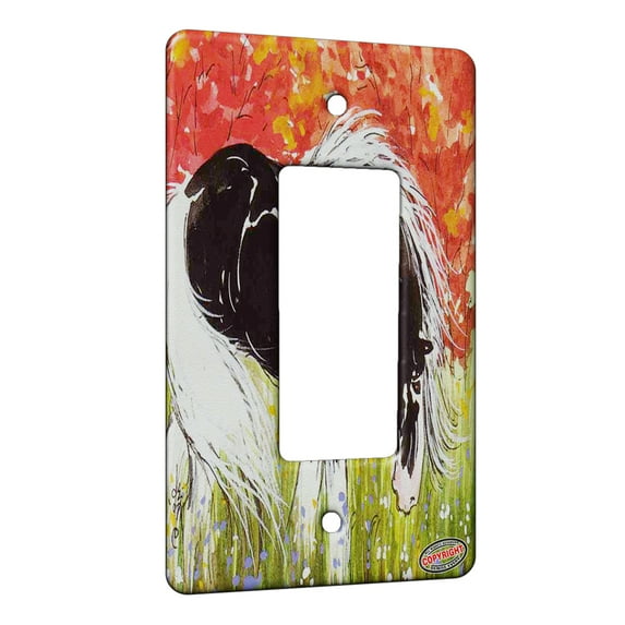 KuzmarK™ 1 Gang Rocker Wall Plate - Black Blagdon Sabino Piebald Gypsy in Autumn Horse Art by Denise Every