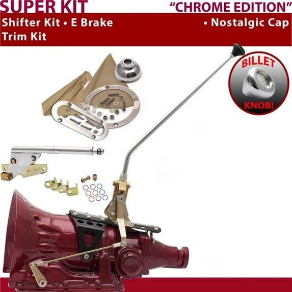 American Shifter 700R4 Shifter Kit Chrome 16 in. E Brake Trim Kit for F2E4C