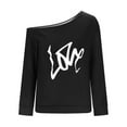 thumbnail image 4 of SwiftWear Women's Heart Print Black Off the Shoulder Sweatshirt - Graphic Casual Pullover with Asymmetrical Design, Soft Plus Size Tops, 4 of 4