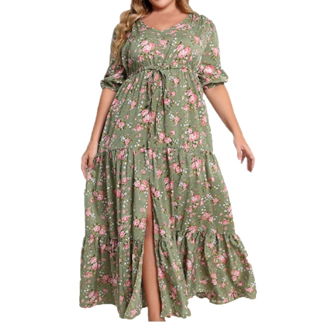 EQWLJWE Robes d'Été pour Femmes 2023 Mode Féminine Grande Taille Col en V Robe Flottante Sexy Ventilée
