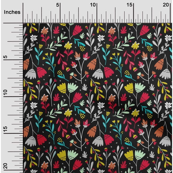 oneOone Cotton Jersey Black Fabric Leaves & Floral Artistic Craft Projects Decor Fabric Printed By The Yard 58 Inches Wide