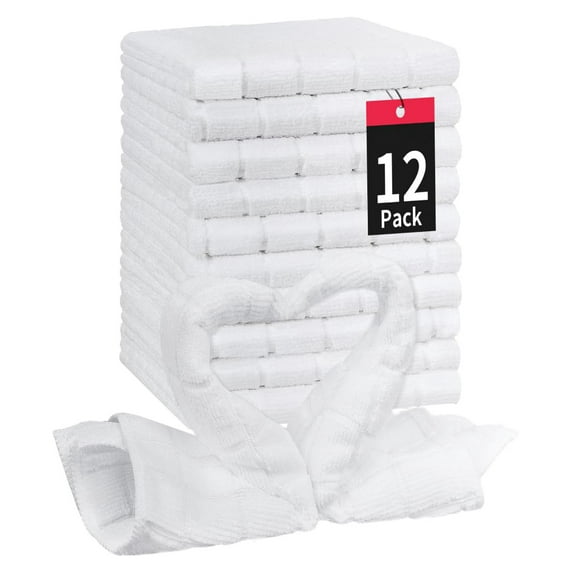 Gentle Microfiber Washcloths, 12 Pack Reusable Quick Dry Towels, Lint Free for Facial Cleansing Makeup Removal Spa Bathroom, White