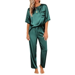 GAESHOW Satin Pajamas for Women, Short Sleeve Silk Pajama Set with Shorts  Two Piece Pj Sets Button-Down Sleepwear Loungewear at  Women’s