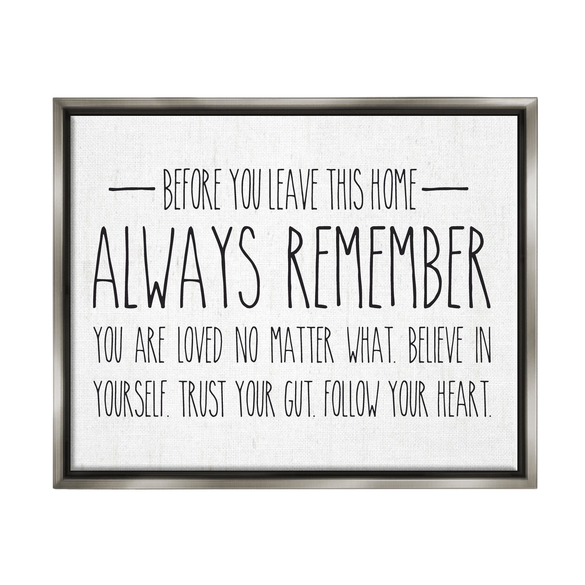 Stupell Industries Follow Your Heart Motivational Quote Casual Phrase Graphic Art Luster Gray Floating Framed Canvas Print Wall Art, Design by Lettered and Lined
