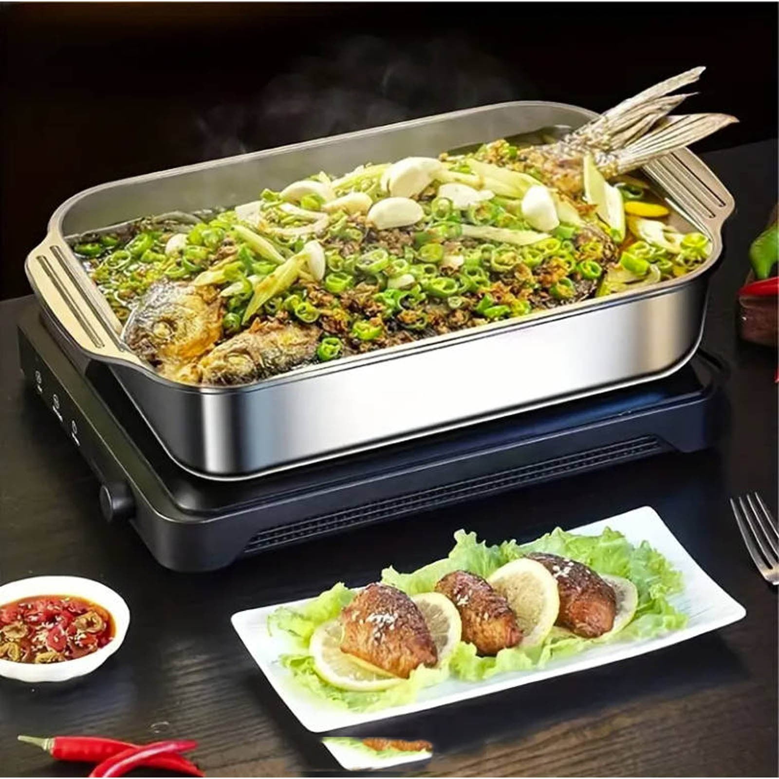 Heavy Duty Stainless Steel Non Stick Baking Sheet With Lid Versatile Heating Tray For Holiday Celebrations BBQs And Buffets
