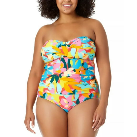 Anne Cole PLUMERIA MULTI Twist-Front Strapless One-Piece Swimsuit, US 24W