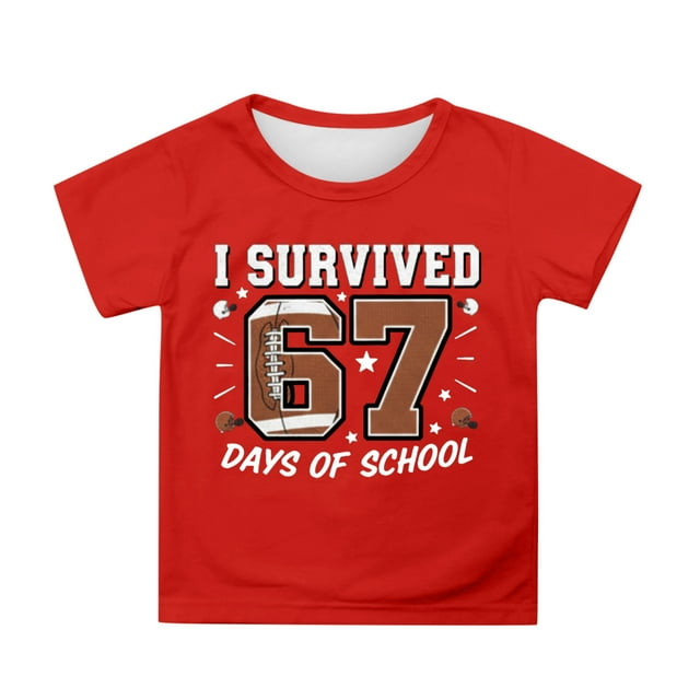 Rhuody T-Shirt Garçon Col Rond Blouse Manches Courtes Tee Rentrée des Classes Imprimés de Chiffres de Dessins Animés Hauts Coupe Décontractée Combinaison d'Été Rouge 12-13 Ans
