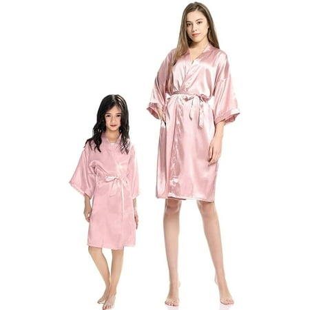 

Mommy and Me Family Matching Floral Satin Silky Kimono Robe