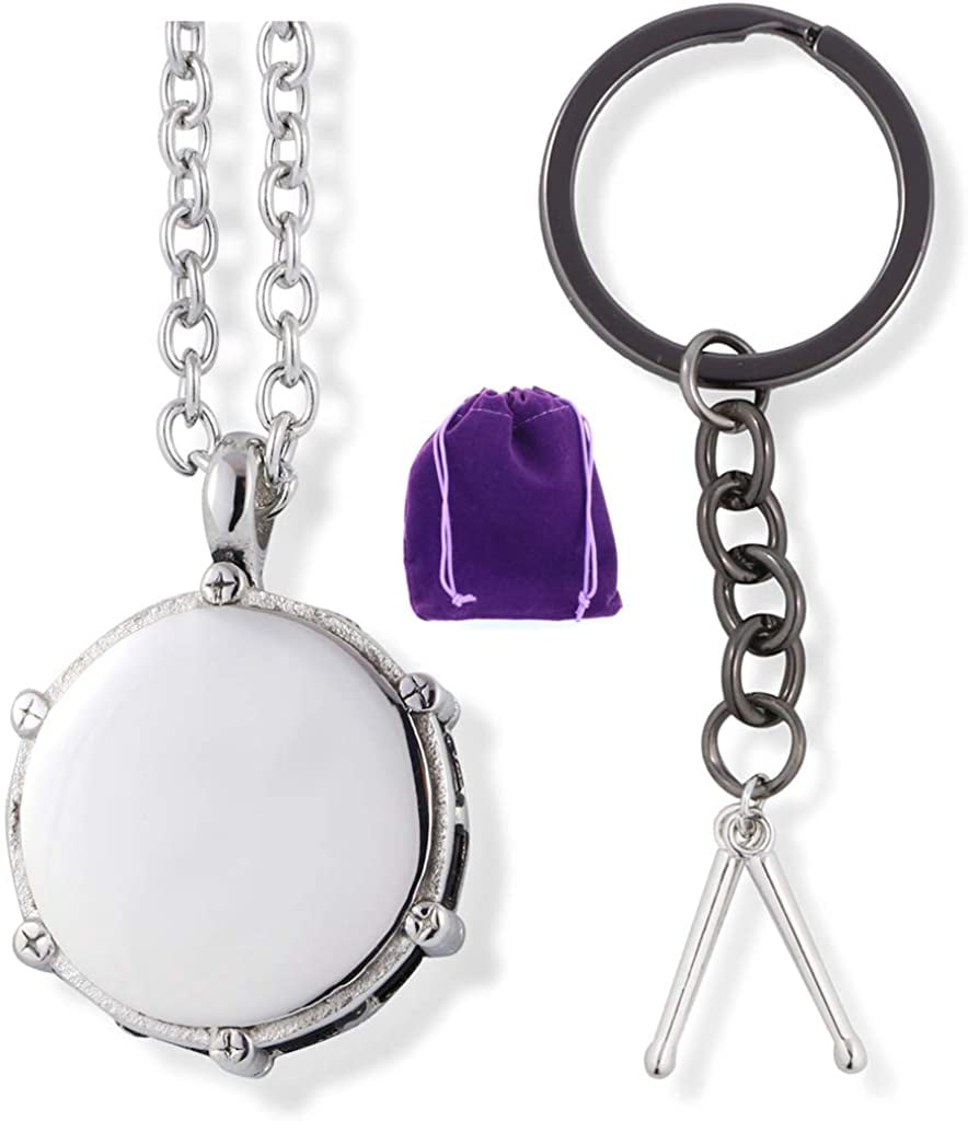 EPJ Snare Drum Charm Stainless Steel Chain Necklace Bundled with Drum
