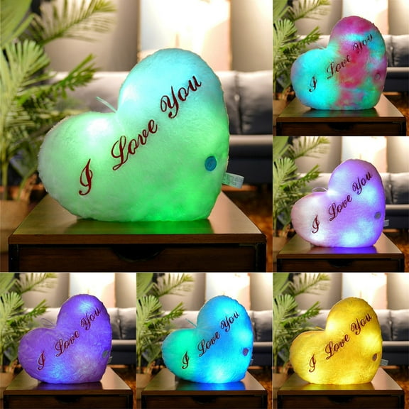Heart Shaped Glowing Pillow - I Love You LED Light Up Cushion, Soft Plush Decorative Throw Pillow for Valentine Day, Romantic Home Decor for Bedroom, Large Size Battery Operated