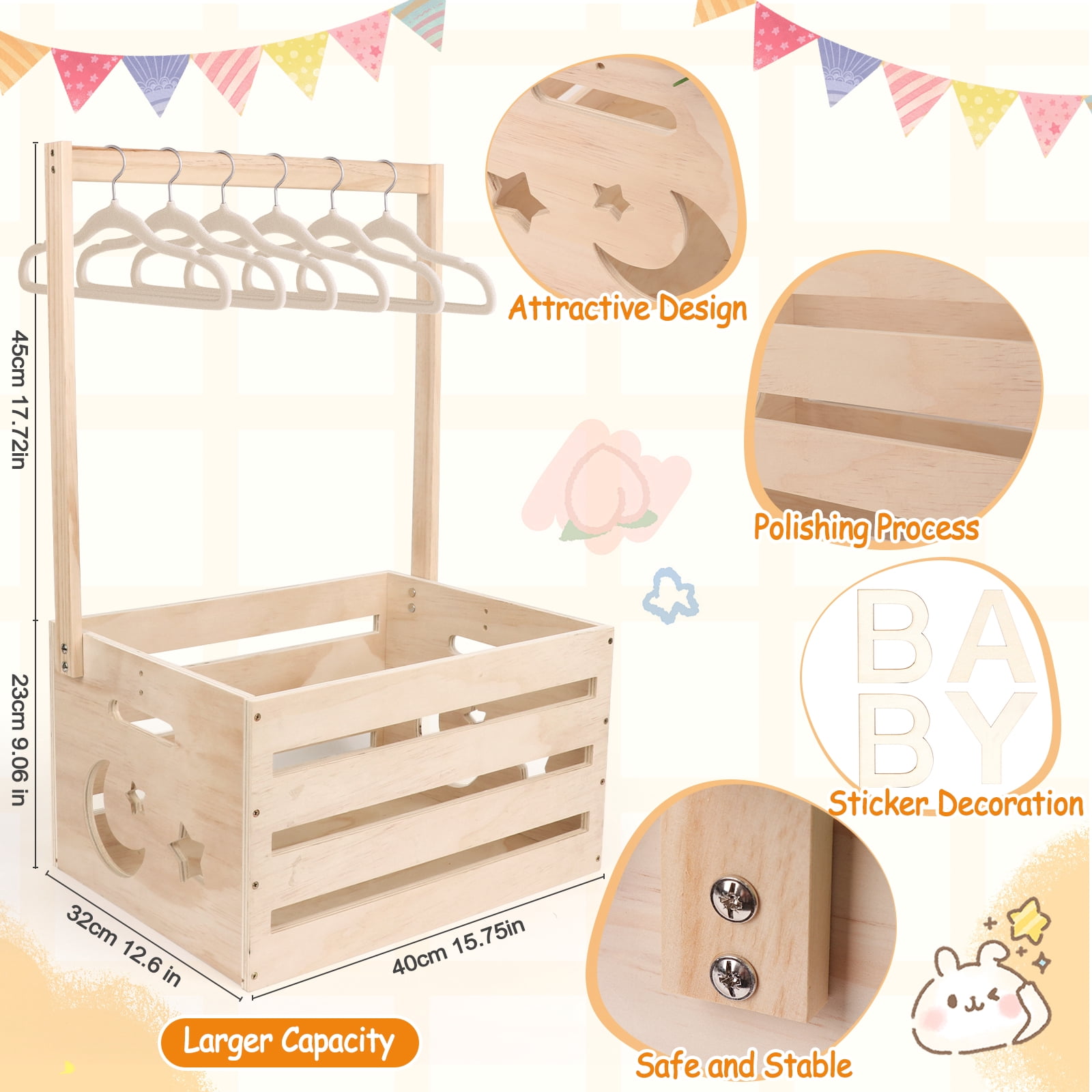 Larger Size-Baby Shower Crate Closet, Wooden Baby Shower Baskets with Handle, Personalized Wood Crate for New Baby Gift