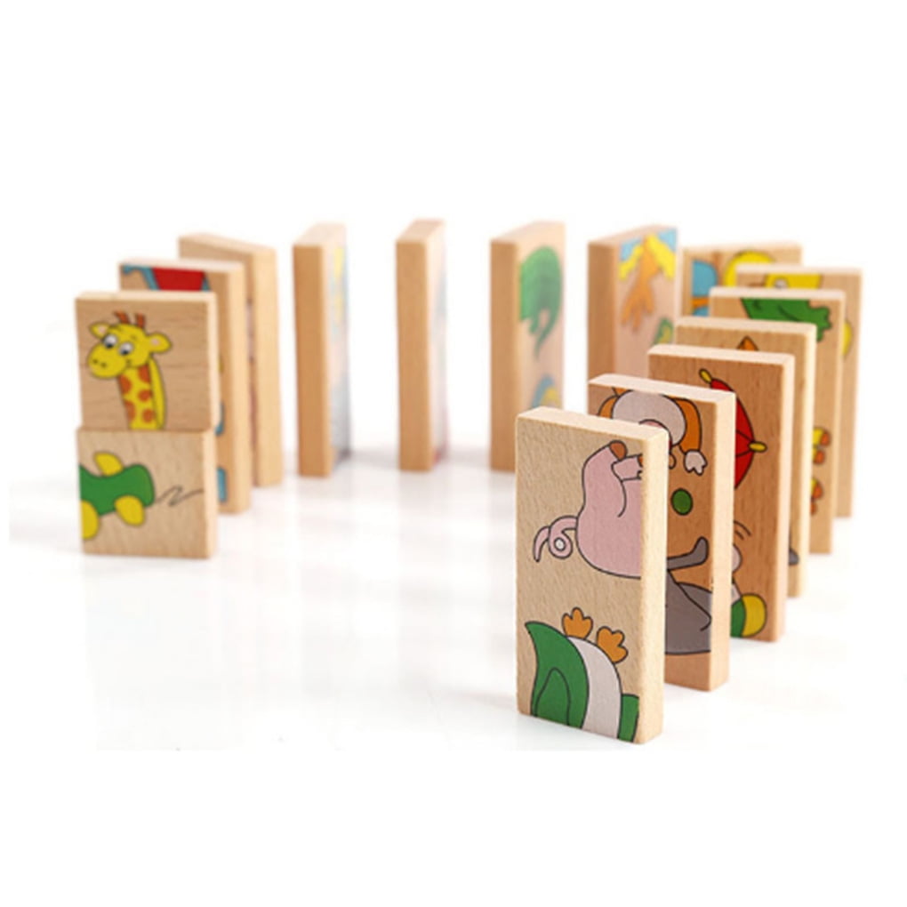 Child Gift Animal Colorful Dominoes Wooden Puzzle Cartoon Educational Toy Game S 