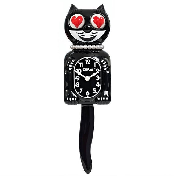 Heart Eyes Lady Kit Cat Clock 15.5" Classic Black Full Size Kit-Cat Klock with Moving Eyes and Tail Retro Style
